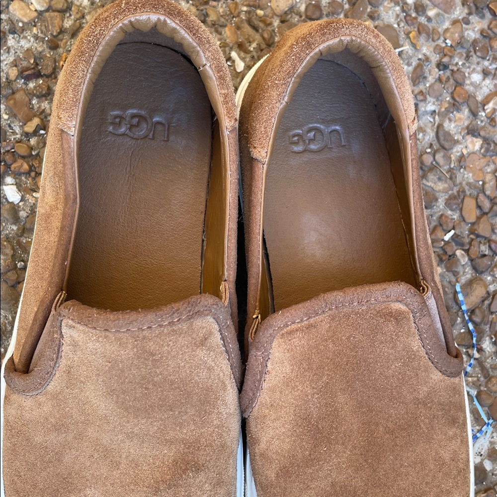 UGG Jass Suede Slip-On Sneaker Shoes, pre owned, minor scratches on right shoe.
